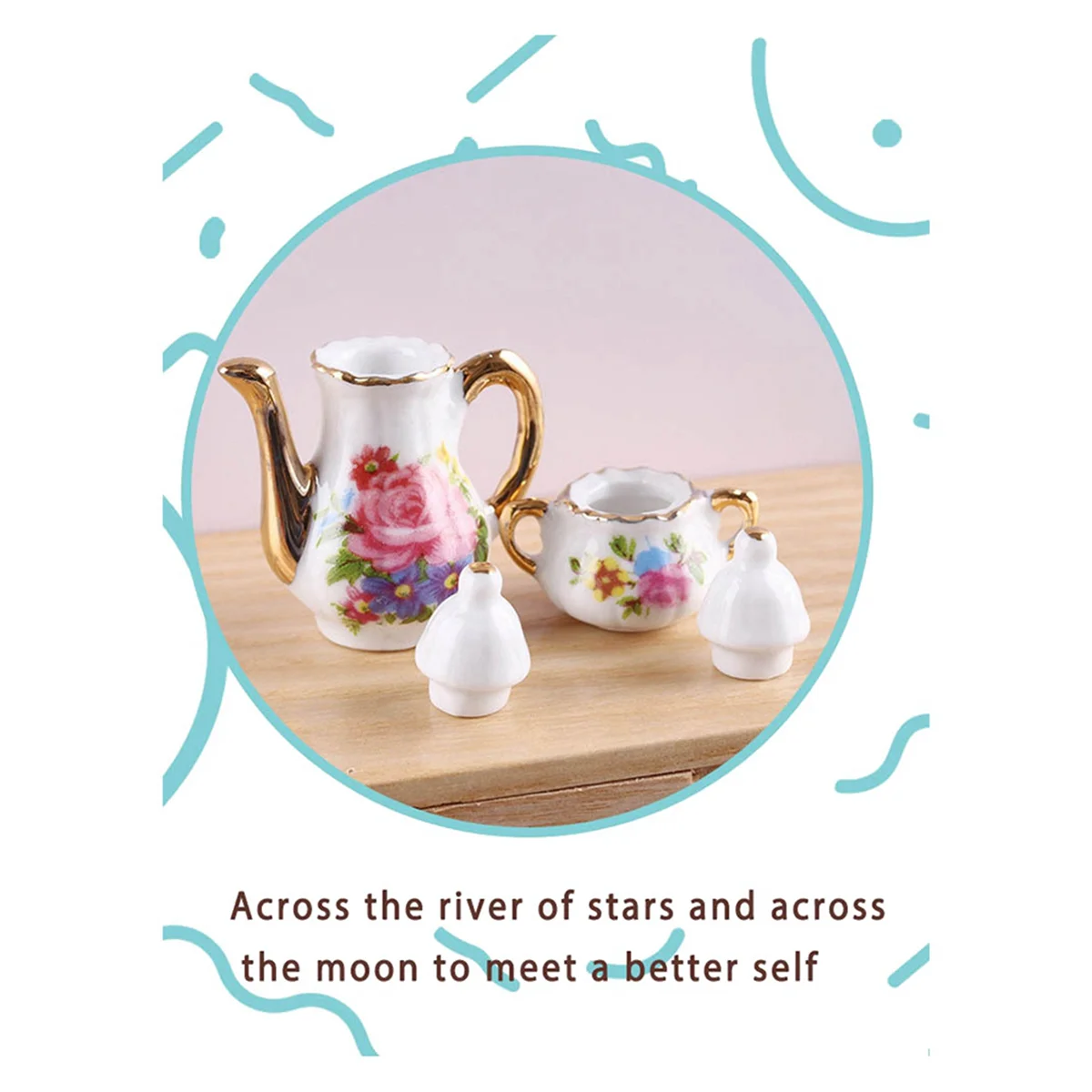 BAAU 2X 1:12 Miniature Porcelain Tea Cup Set Ceramic Tableware Teapot Kitchen Accessories Doll House Decor