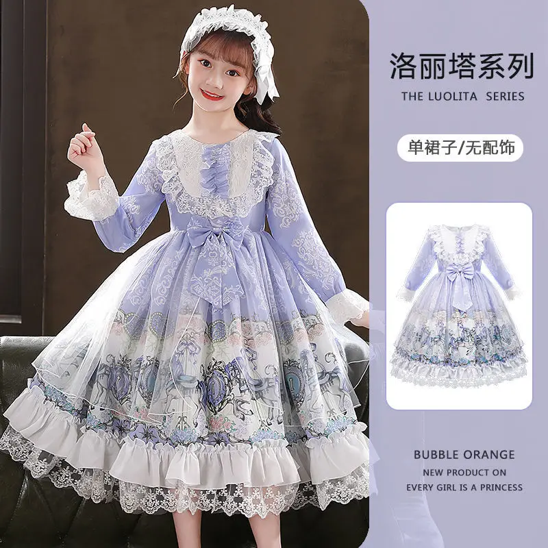 New Lolita Princess Dress Girls' Autumn Style Children's Autumn Long Sleeve Little Girls' Dress Performance
