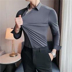 Men's Plus Size High Elasticity Seamless Long Sleeve Luxury Dress Shirt - Asia 3XL 75-80KG (Dark Gray)