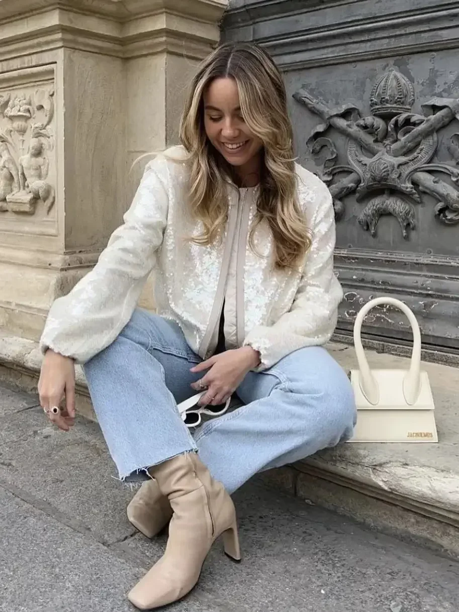 

Glitter Sequins Women Suit Casual Jacket Clothes Female Zipper Daily Streetwear Spring Fashion Wear Hot Girl Coat