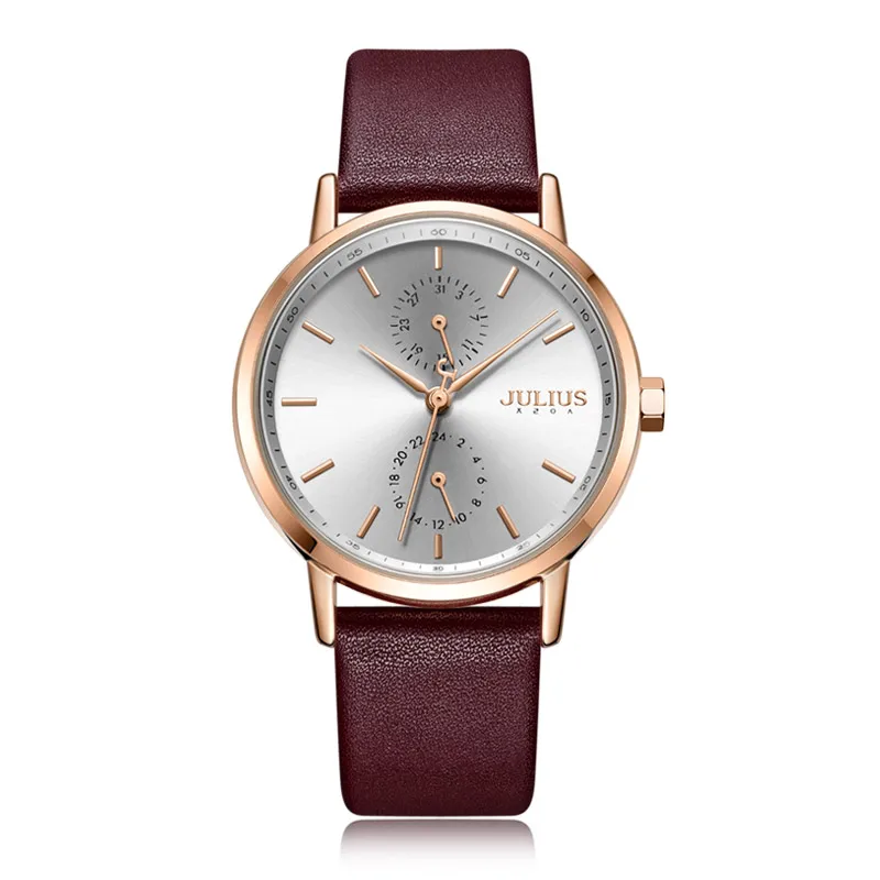 

New Julius Women's Watch Real Multi-functions Fashion Big Hours Dress Genuine Leather Clock School Girl's Birthday Gift Box