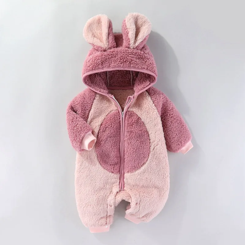 Autumn Winter Baby Clothes Boy Girl Cartoon Thicken Plus Velvet Zipper Hooded Romper Infant Warm One-piece Fashion Kid Jumpsuit 3