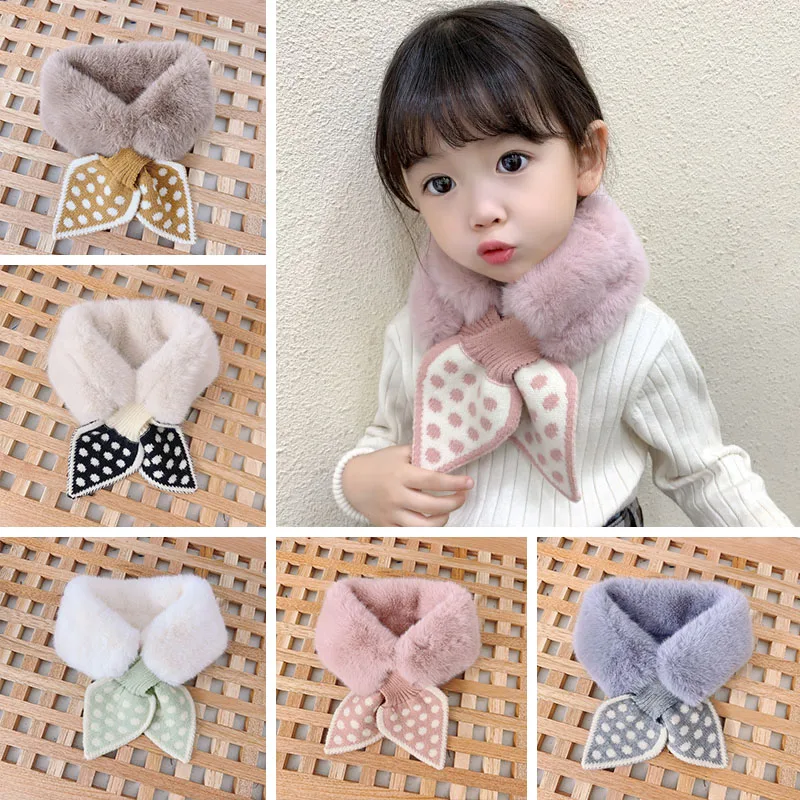 Korean Sweet Baby Scarf Imitation Rabbit Fur Winter Thick Warm Neckerchief for Princess Girl Outdoor Anti-Cold Kids Neck Cover
