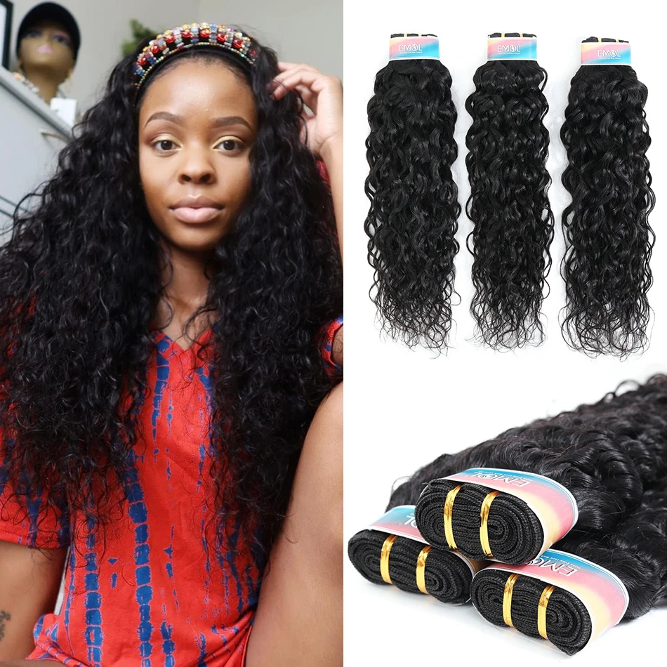 EMOL Malaysian Human Hair Bundles Water Wave 1/3/4 pcs Cheap Human Hair Weave Bundles human Extension 10-28 inch