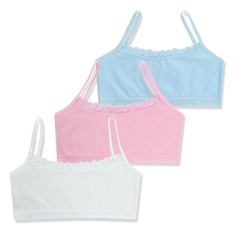3Pc/Lot Young Girls Lace Puberty Teenage Soft Cotton Underwear Training Bra  Crop Top 8-14years
