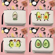 

2022 Fashion Hot Selling Makeup Storage Bag Handbag Ladies Coin Purse Canvas Cartoon Cute Avocado Pattern Printing Strap Beige