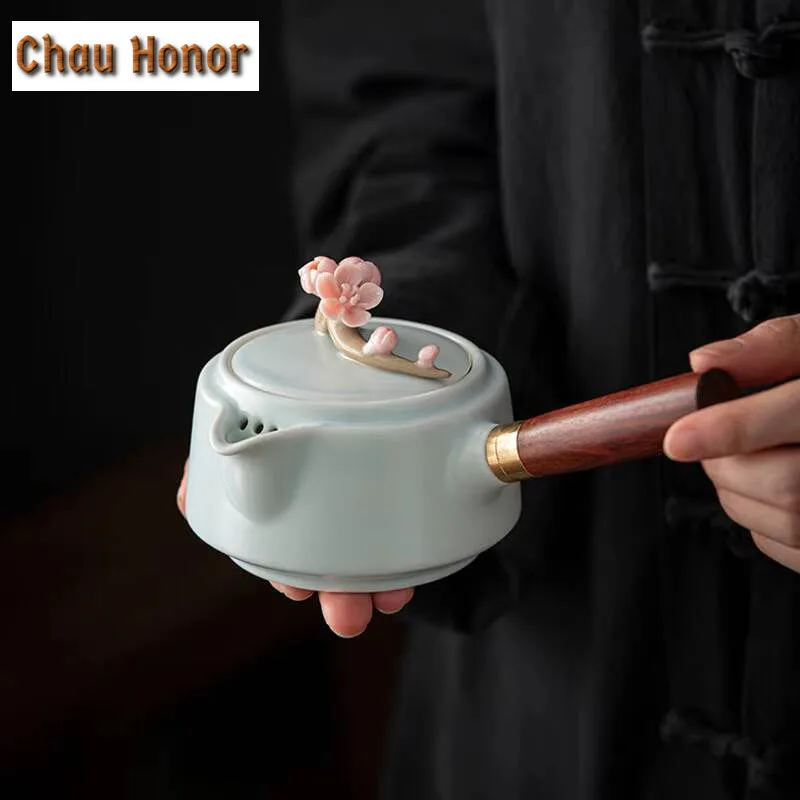 200ml Boutique Celadon Handmade Knead Plum Blossom Ceramic Side Handle Tea Maker Pot With Filter Kungfu Teaware Accessories Gift