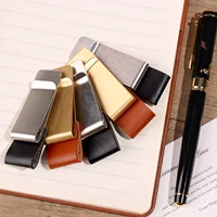 Creative Stainless Steel Practical Leather Metal Pen Holder Clip Journal Notebook Paper Folder Portable Pencil Clamps Stationary 2