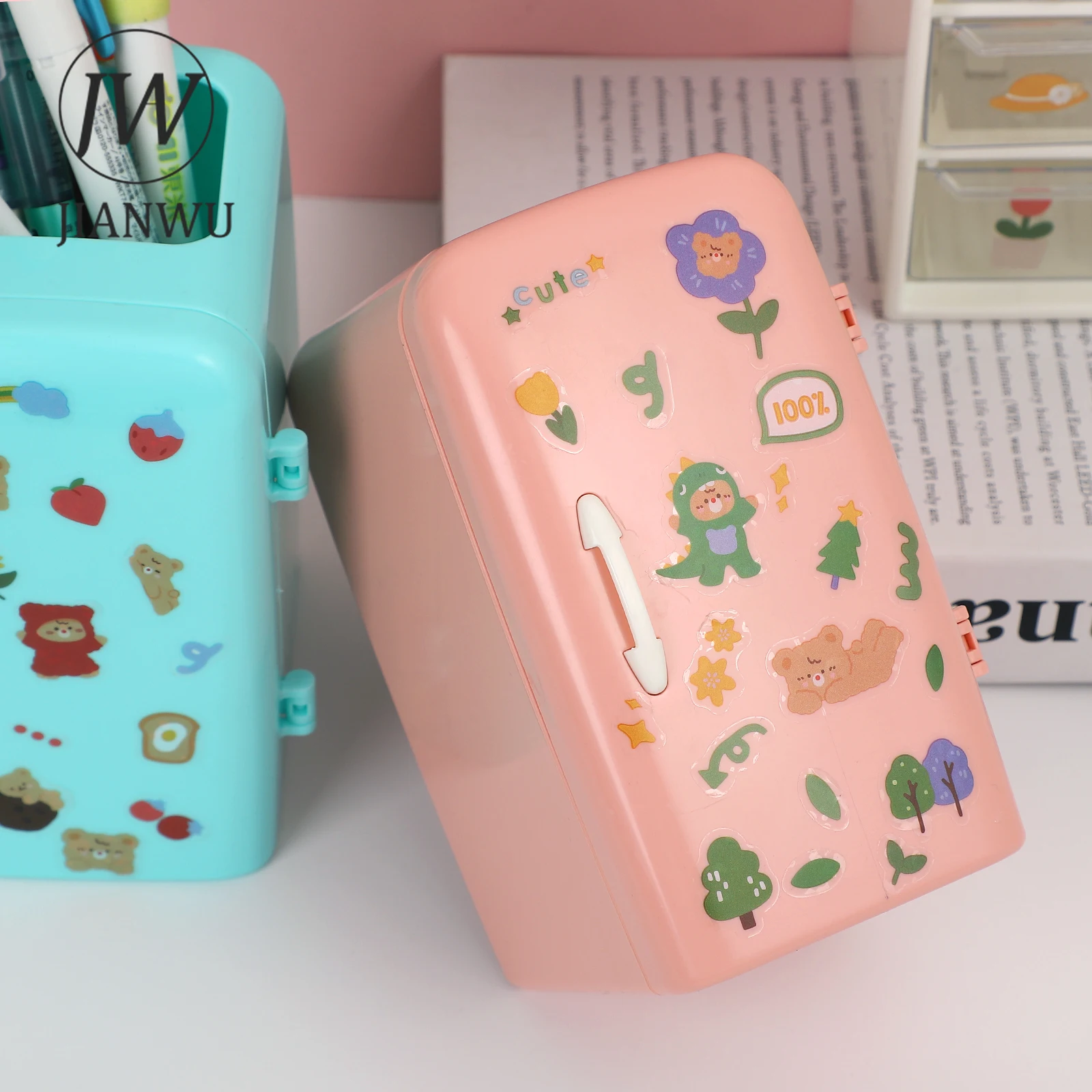 JIANWU Creative Refrigerator Shape Pen Holder Cute Simple Desk