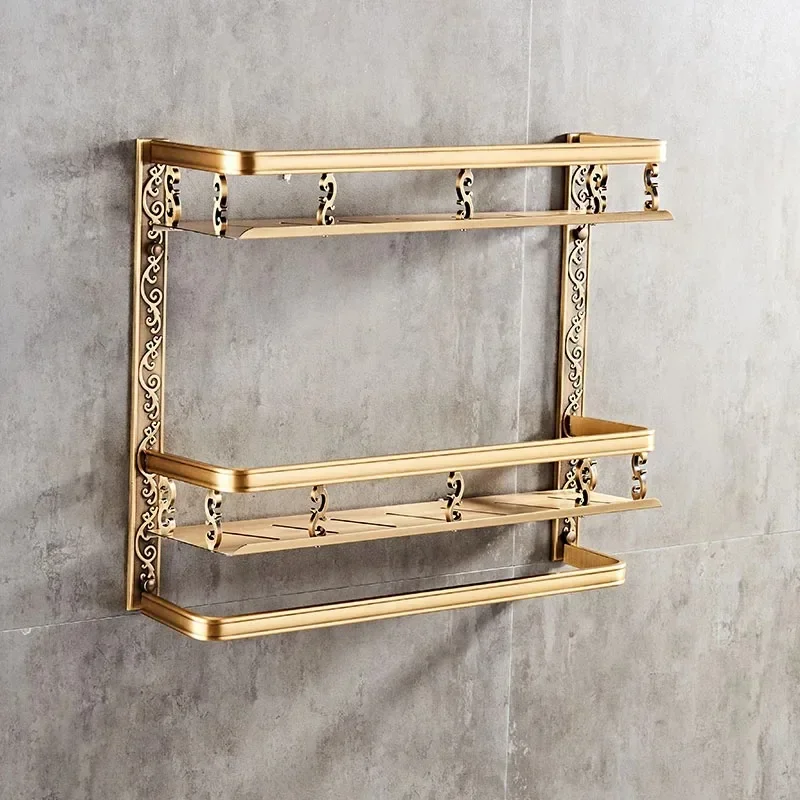 Bathroom Shelves 2 Layer Antique Metal Shower Corner Shelf Wall Mount Shampoo Storage Shelf Triangle Towel Shelf