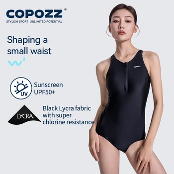 COPOZZ Nuova Donna Costume intero Solido Nero Spiaggia Senza maniche Colletto a V Estate Donna Scava Fuori Nuoto Sport Abiti per adulti 1