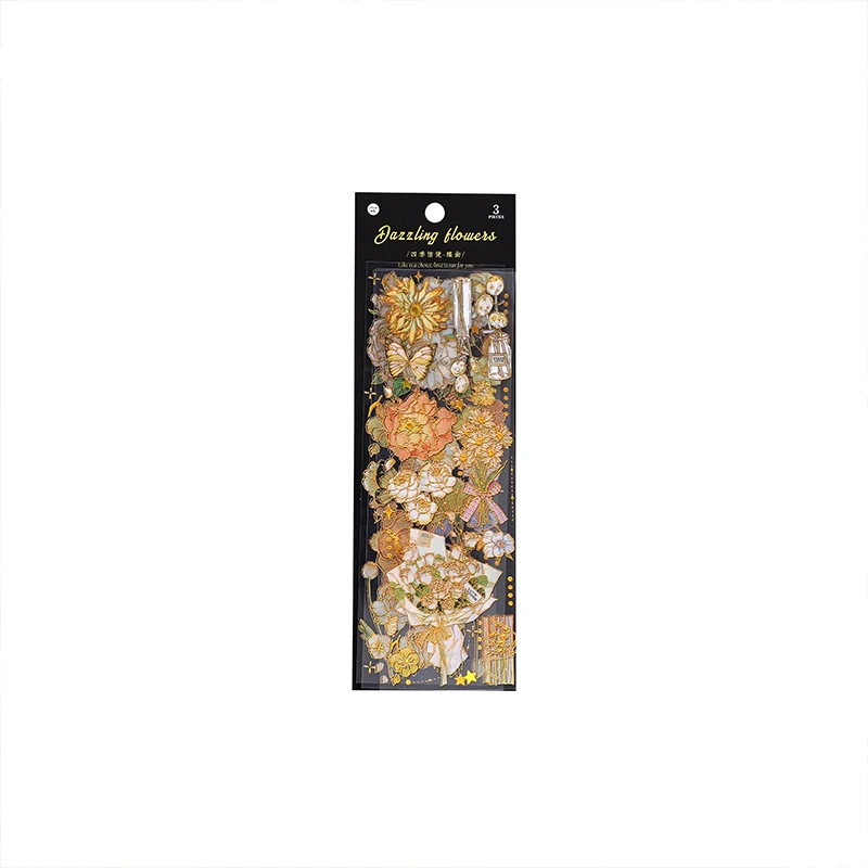 3 pcs Bronzing Flowers Stickers handbook stickers decorative stickers floral stickers decorative labels stickers stationery stickers self adhesive stickers paper stickers adhesive stickers diy scrapbooking accessories aesthetic Diy Labels Decorative Scrapbooking material accessories Diary Album Stationery Sticker