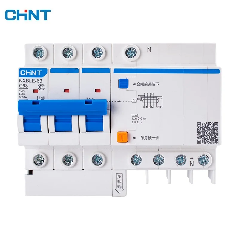 

CHNT NXBLE-63 Residual current operated circuit breaker RCBO 6KA type C 3P 3PN 30mA 50HZ 6A 10A 16A 20A 25A 32A 40A 50A 63A