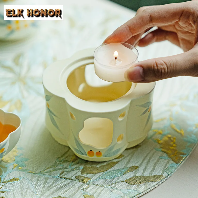 Pure Hand-painted Loquat Teapot Warmer Handmade Powder Yin Candle Trivet Bases For Pots Tea Stove Kettle Stand Tableware Teaware