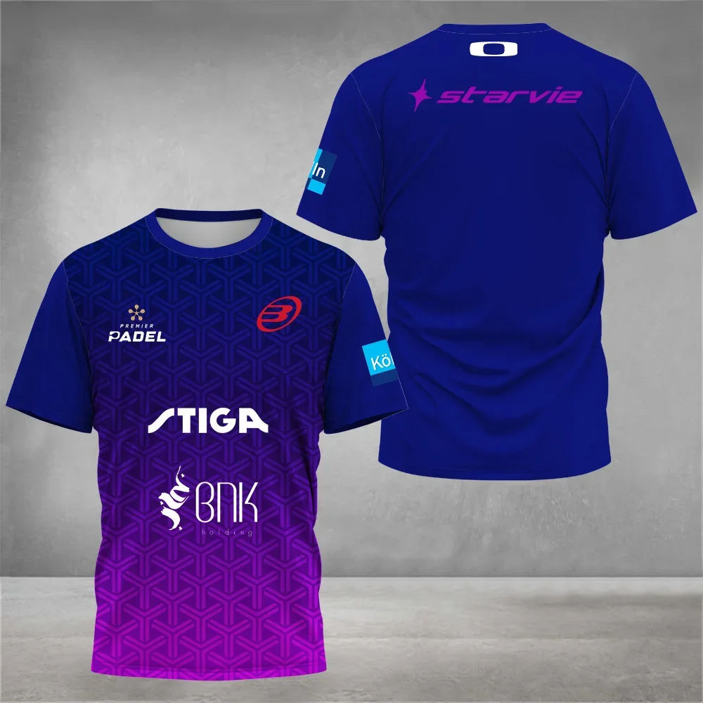 Breathable Men's Padel Clothing 3D Printed Quick Dry Short Sleeve Jerseys Casual Loose Tennis Sports Crew Neck T-Shirt Top