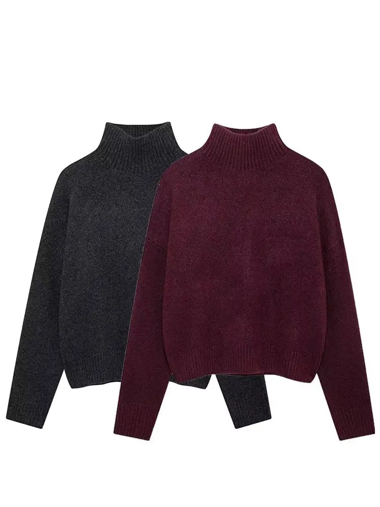 HH Women Elegant Solid Knitted Pullover Long Sleeve Turtleneck Sweater Autumn Winter Loose Casual Maternity Outfit Sweaters