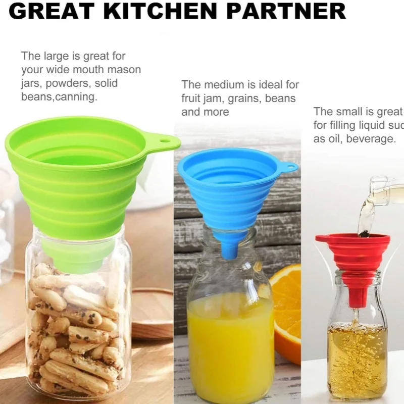 Silicone Folding Funnel Multifunctional Portable Mini Kitchen Retractable Oil Leak Household Liquid Dispenser Kitchen Utensils