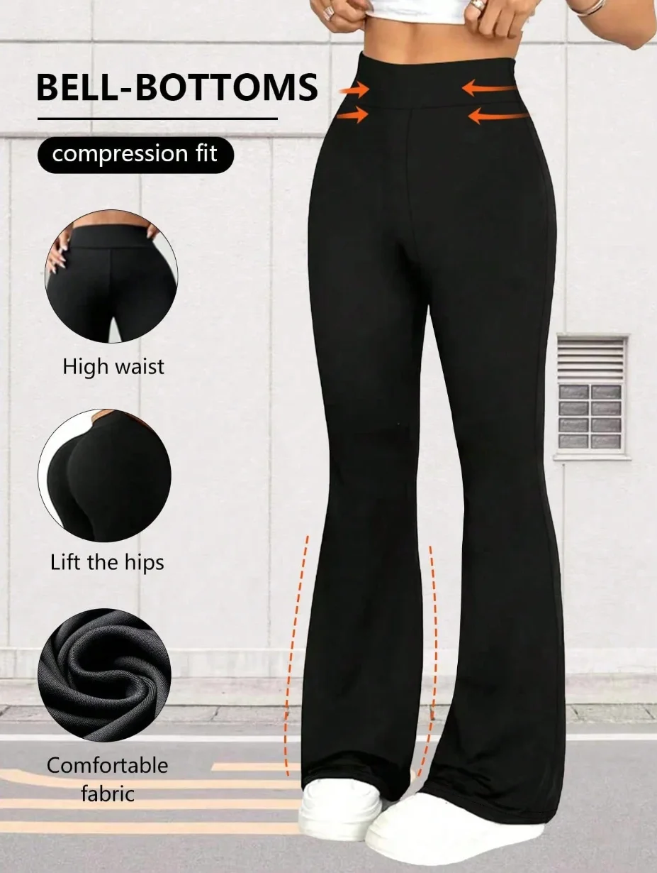 Damen High-Waist Hip-Lifting Slim Bell-Bottoms: Bequem und Elastisch für Freizeit, Alltag, Yoga und Fitness – Detail 4