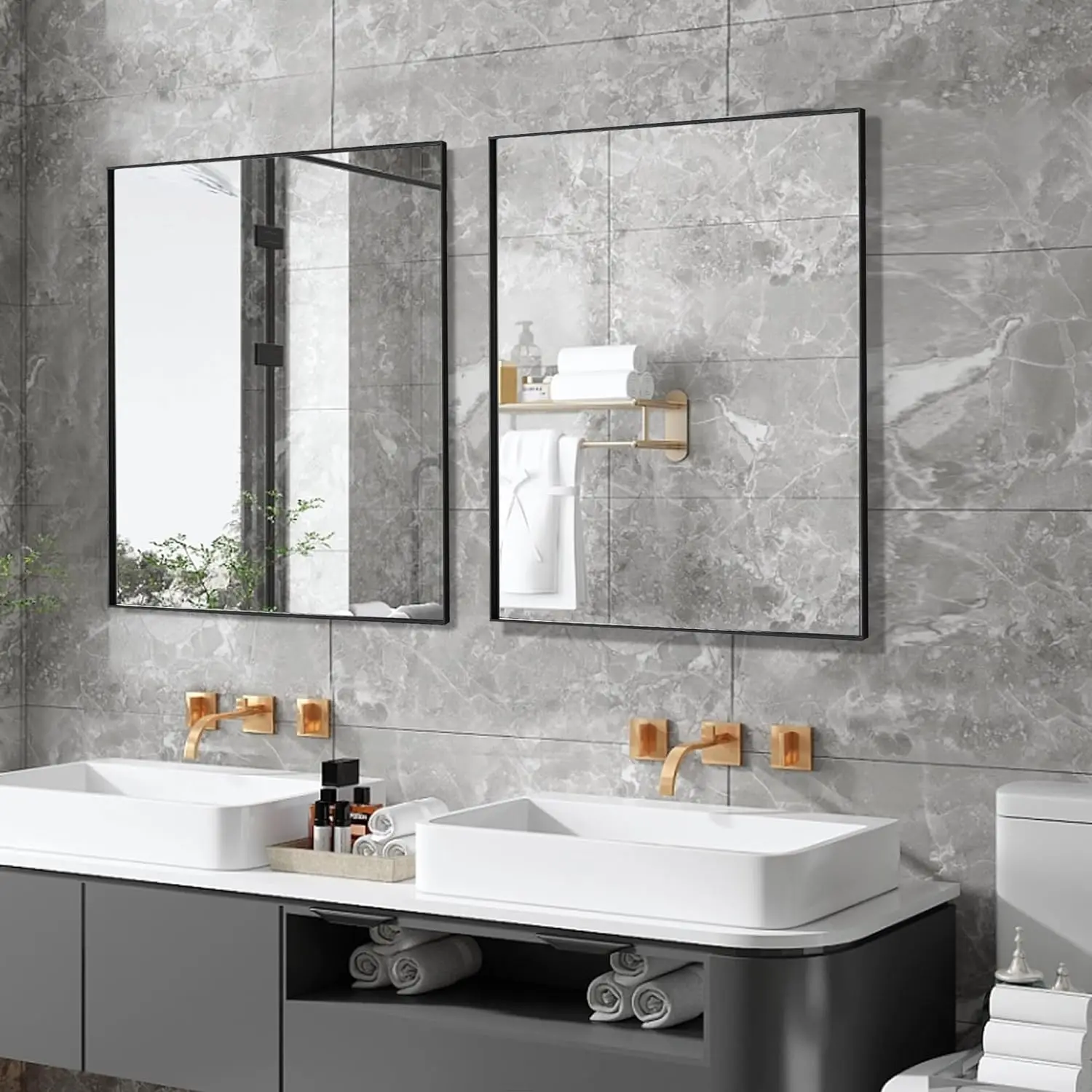 Rectangle Wall Mirror, Aluminum Frame Rectangular Mirror for Bathroom, Vanity, Bedroom, Living Room, Entryway, Wall Mounted