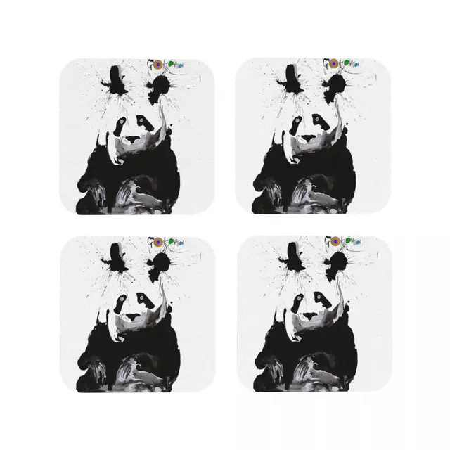 Ralph Steadman s Anda Panda Coasters Coffee Mats Set of 4 Placemats Cup Tableware Decoration ; Accessories Pads for Home Kitchen