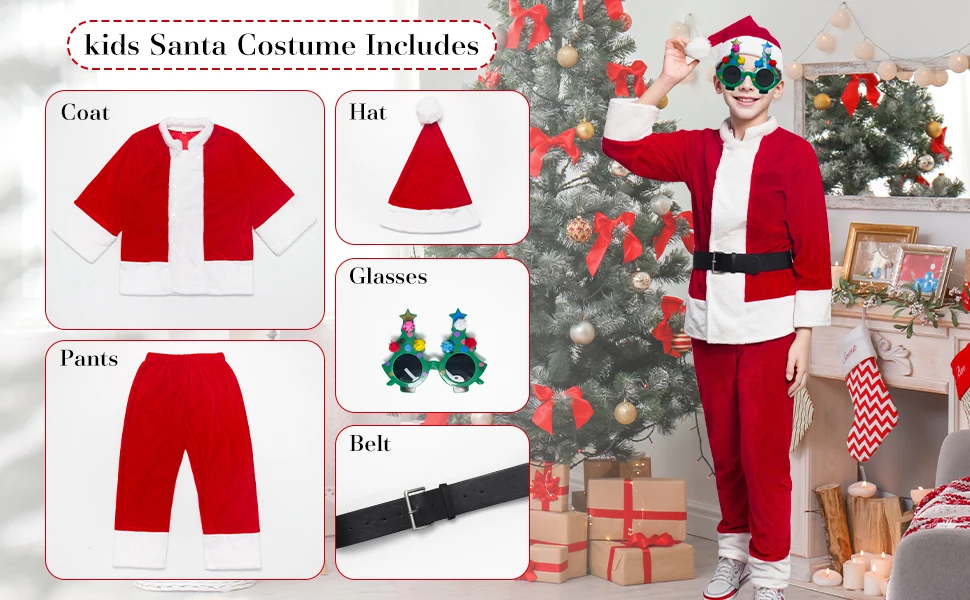 4 stücke Jungen Mädchen Weihnachten Santa Claus Kleidung Für Kind Cosplay Kostüm Samt Rot Weihnachten Weihnachten Party Dress Up Neue Jahr geschenk – Detail 15