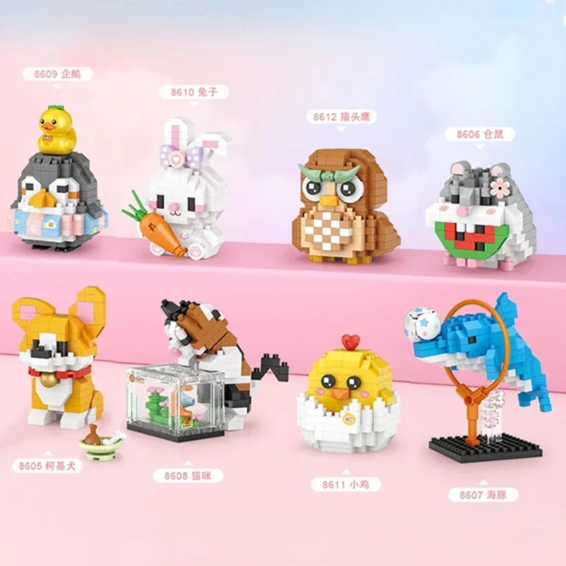 

Cute Animal Model Building Blocks DIY Cartoon Cats Dogs Dolphins Assembled Bricks for Adults and Children Toys Home Furnishings