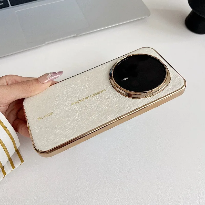 Premium Vegan Leather Silicone Phone Case with Electroplated Border and Non-Slip Bumper