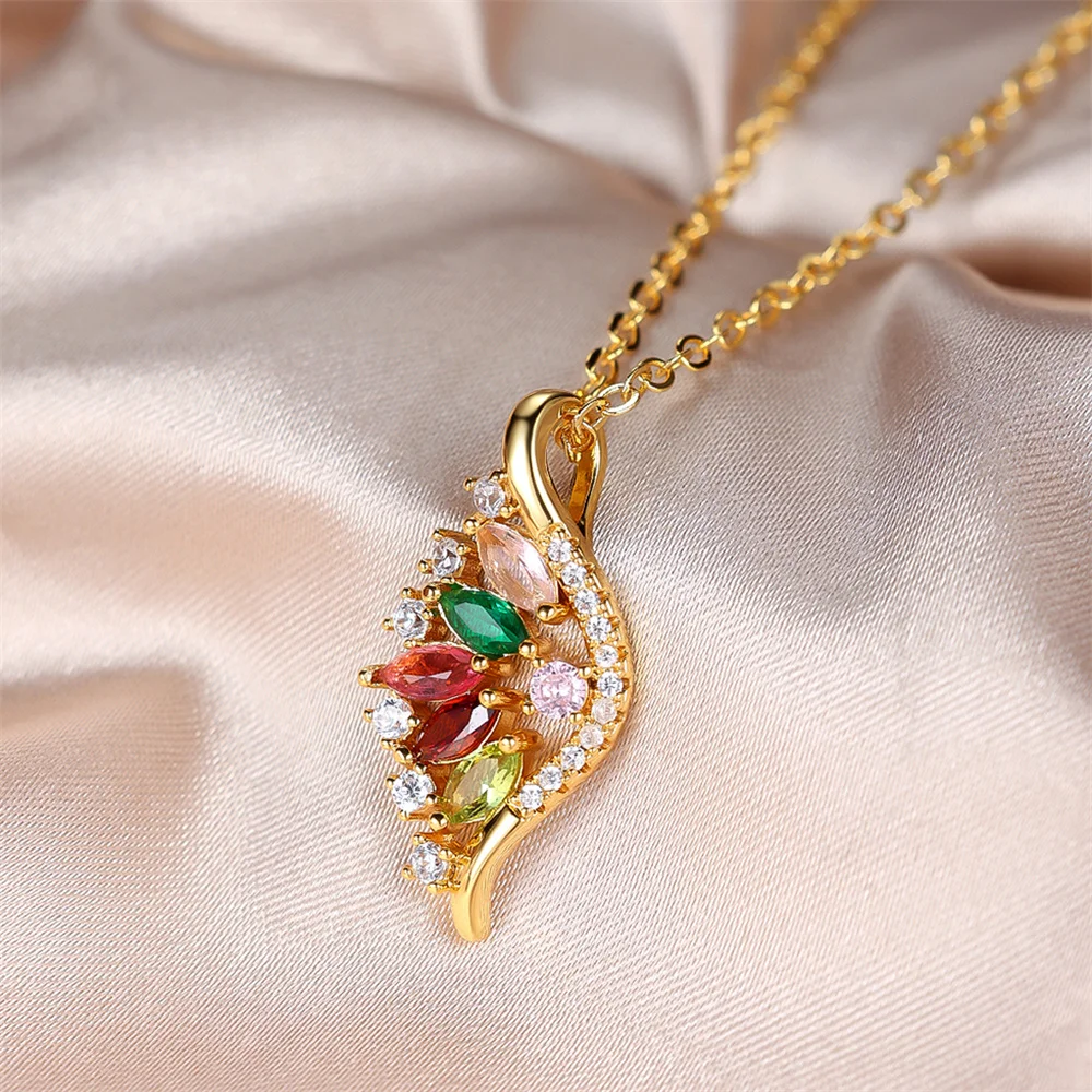 2025 Damenmode Zirkonia Regenbogen Stein Anhänger, Kette Halskette, Damen Retro Gold Hochzeitsschmuck_voghion.com
