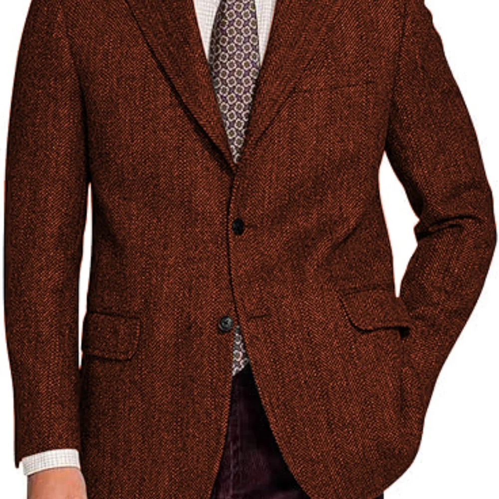 Men's Tweed Fishbone Blazer Suit Vintage Notched Lapel Formal Wedding Tuxedo Jacket Unique Tailored Men's Ensemble