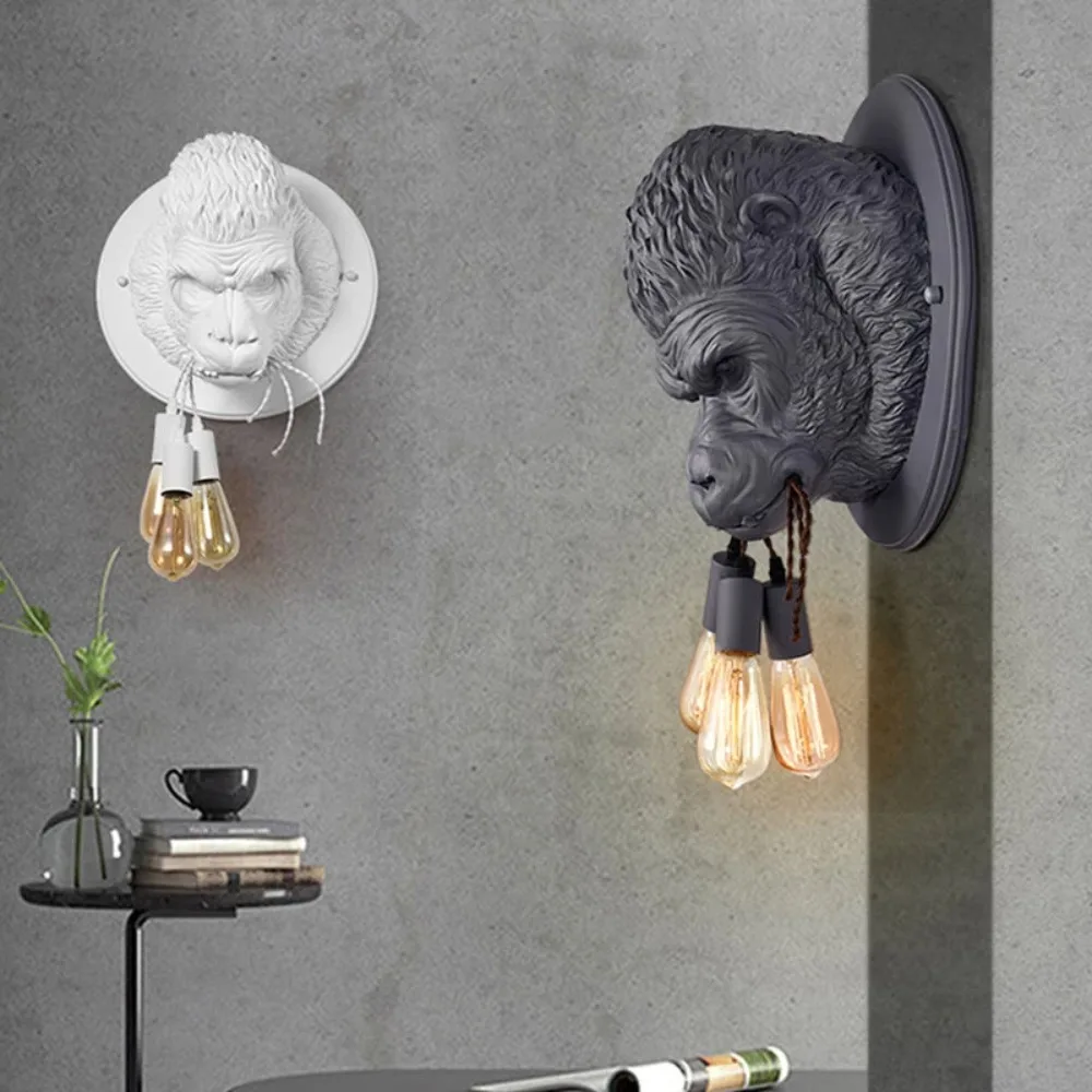 WALL MOUNTED GORILLA HEAD LIGHT Retro Led E27 Wall Light Home Loft Bedroom Bedside Home Decorative Wall Light 2