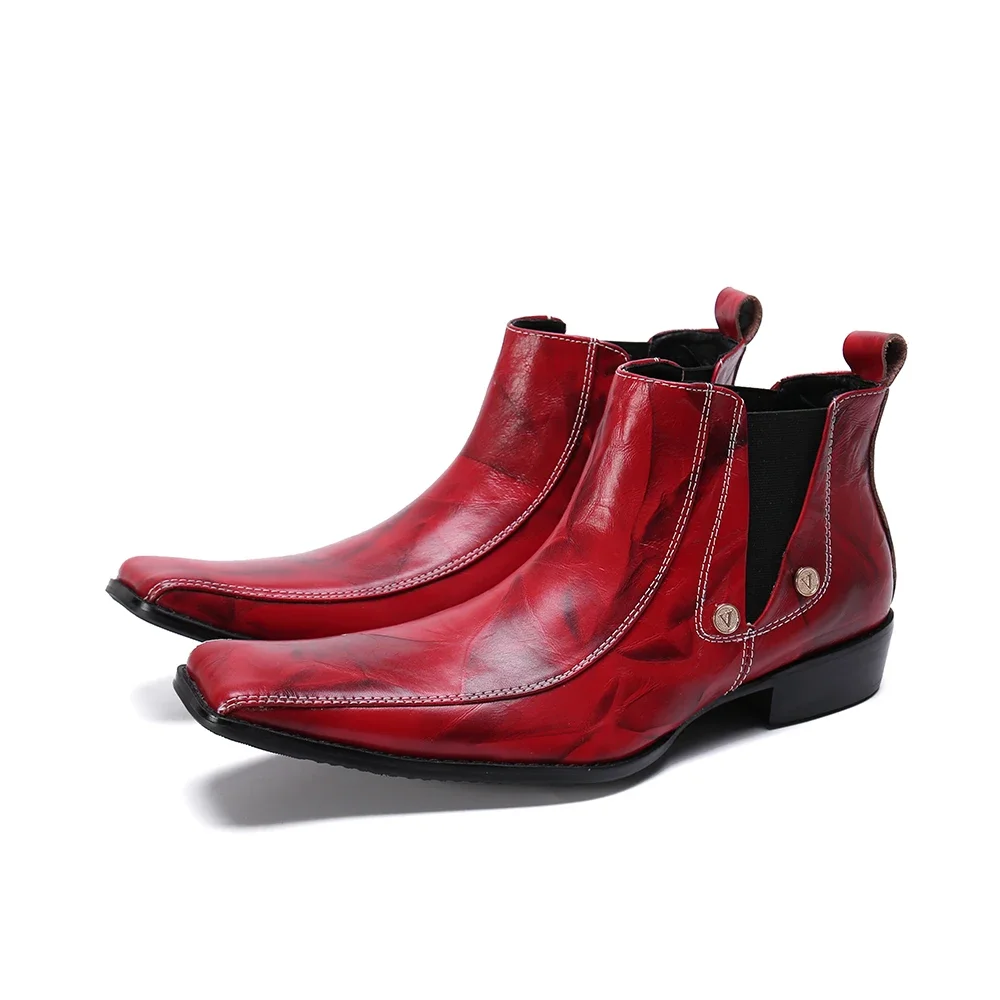 British Style Square Toe Solid Color Dress Shoes Original Zipper Big Size Short Boots Leisure Leather Man Chelsea Boots