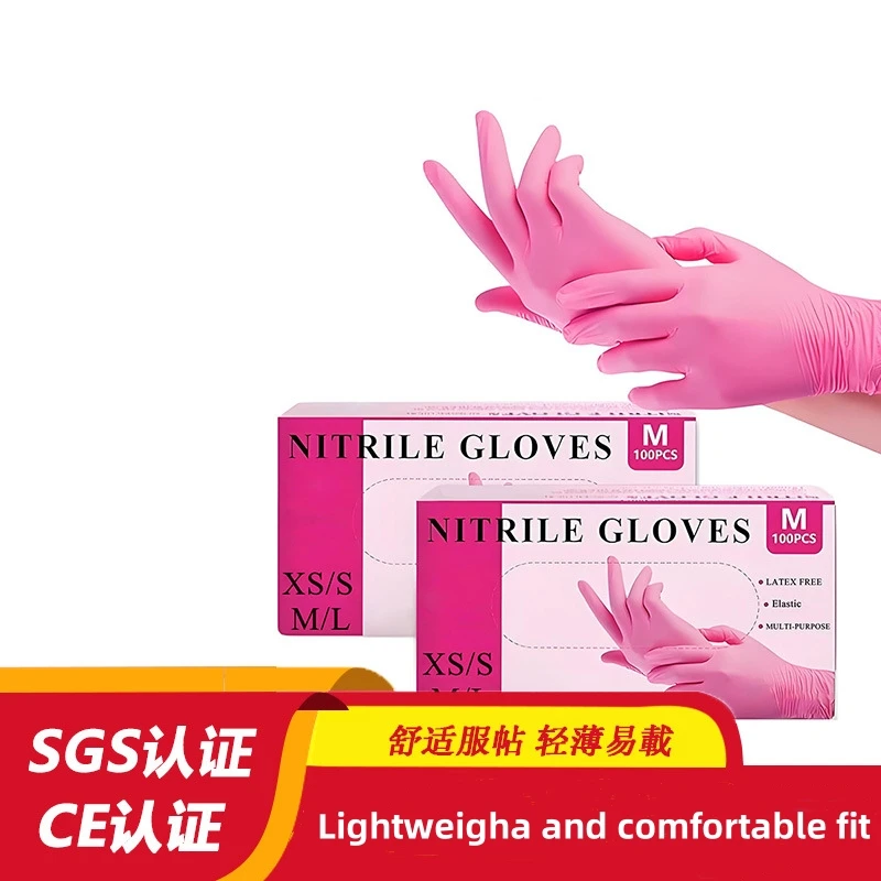 Pink Disposable Nitrile Gloves Latex Free Non-Sterile Cleaning Gloves For Home Kitchen Cooking Esthetician Hair Dye 100/50/20PCS disposable gloves,nitrile gloves,cleaning gloves