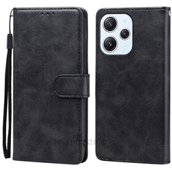 Leather Wallet Flip Phone Case - Elegant Cover Protector for Redmi 12 (4G 5G) (Black)