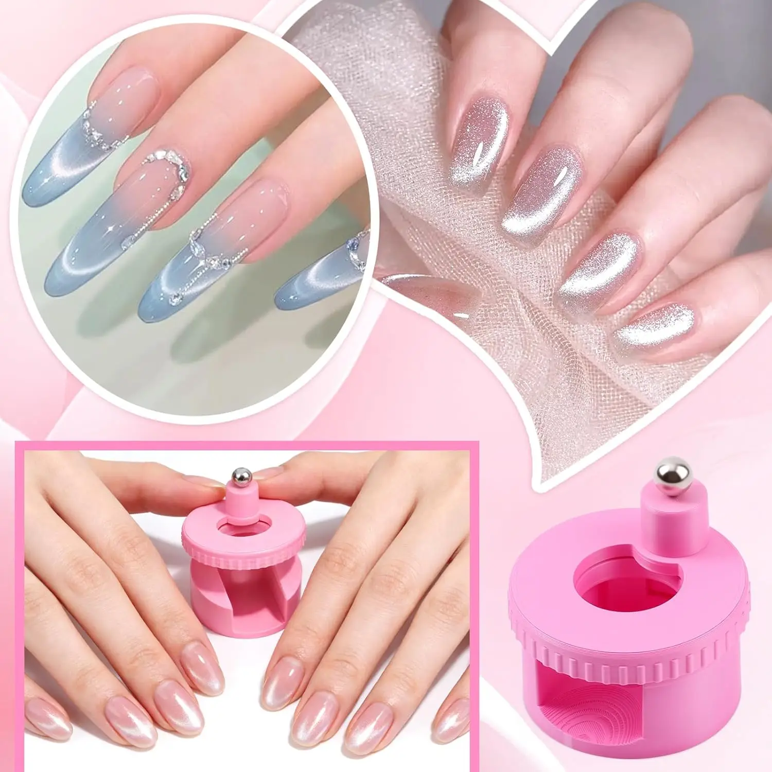 Rotating Cat Eye Nail Magnet with Wide Light Glass Bead Effect - Multifunctional and Strong