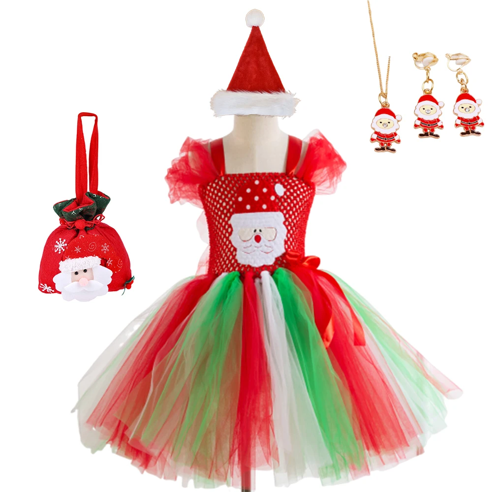 

2023 Christmas Costumes Girl Red Tutu Dress Fansy Santa Claus Cosplay Vestidos Party Carnival Outfits Fantasia Clothes 2-12Yrs