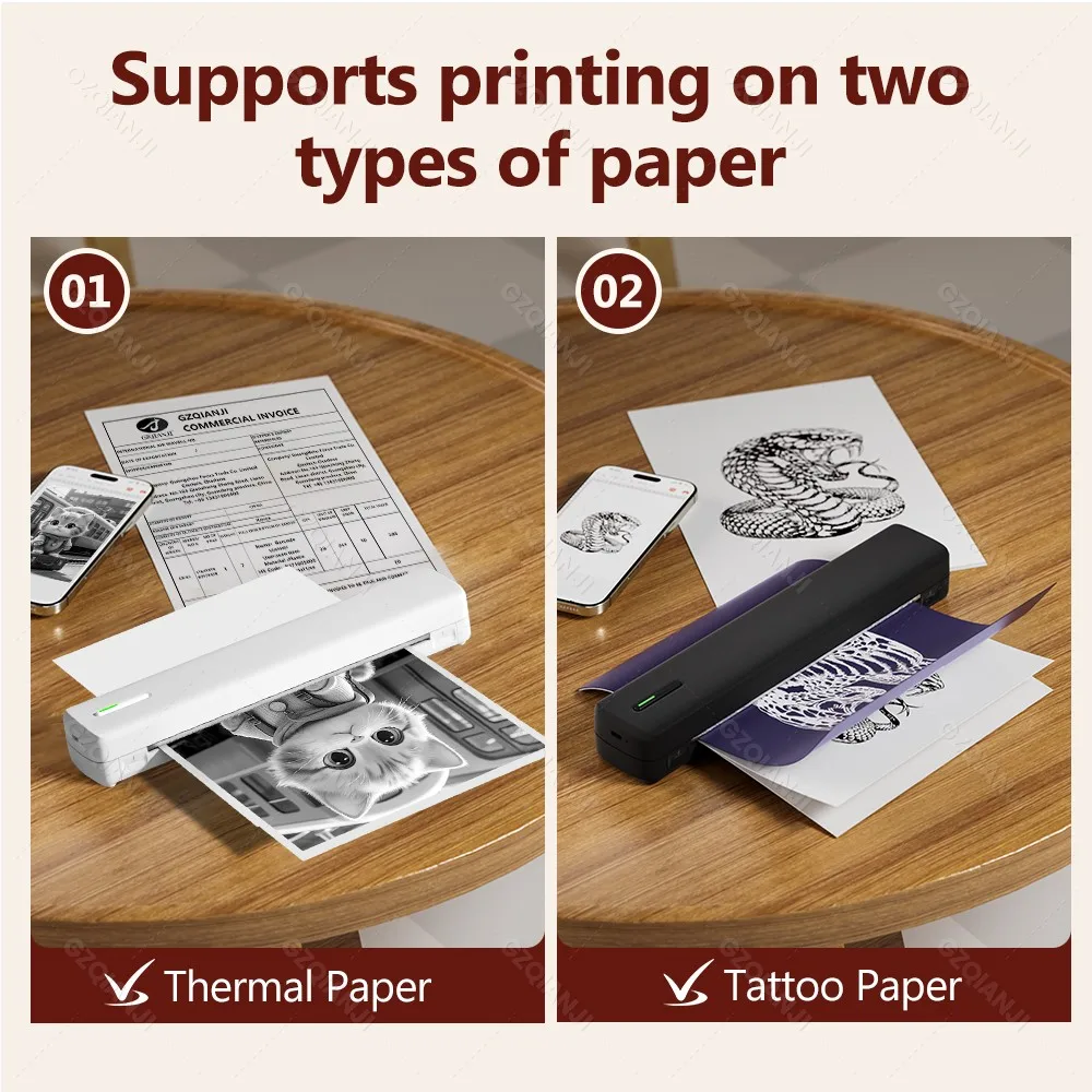 Wireless Bluetooth Tattoo Transfer Stencil Printer C80 Portable A4 Thermal Printer 210/216mm Two-in-One Compatible with Phone&PC