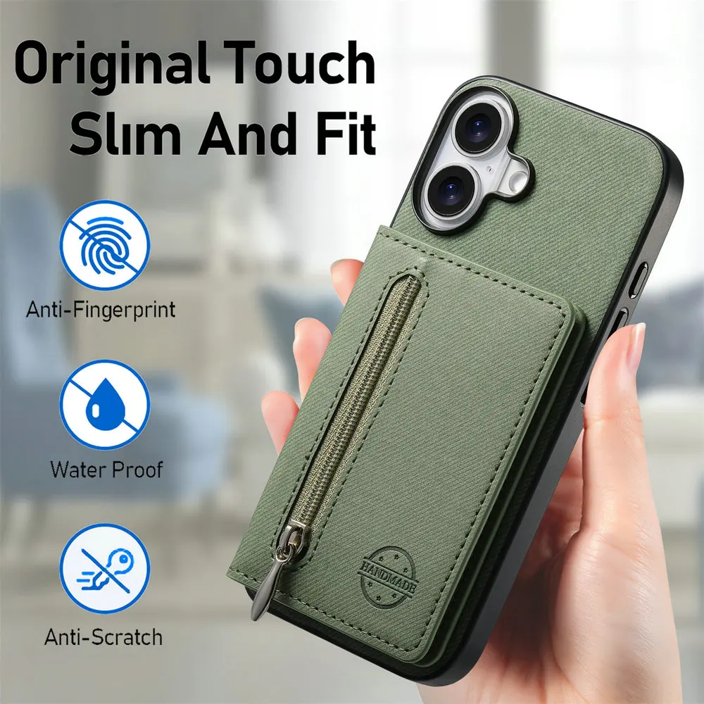 5G RFID Leather Card Case with Zipper Cover and Bumper Shell