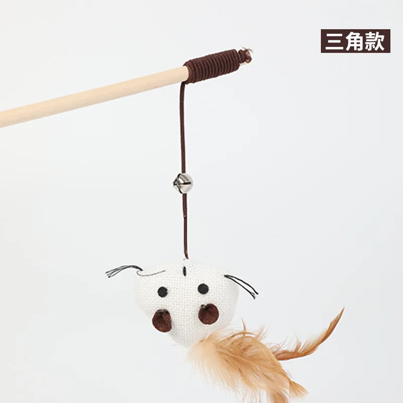 Cartoon Pet Cat Toy Stick Feather Rod Mouse Toy with Mini Bell Cat Catcher Teaser Interactive Cat Toy Kitten игрушки для кошек 