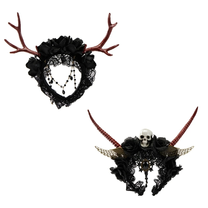 

Witch Horn Dark Lace Headwear Party Sexy Headbands Devil Horn Animation Hair Hoop for Live Show Role Play