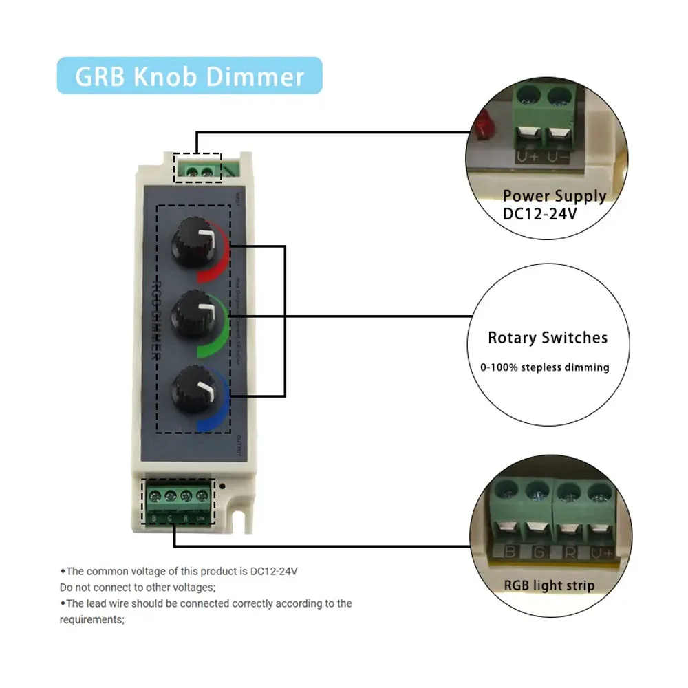 LED Three Way Dimmer RGB Light Strip Dimming Controller DC12-24V