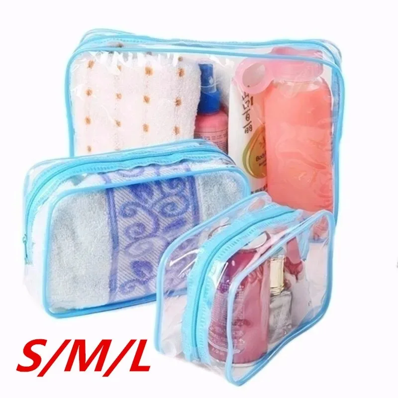 Wash Bag Women Zip Pouch Transparent Waterproof PVC Clear Makeup Cosmetic Bag Toiletry Bags Makeup Organizers 3