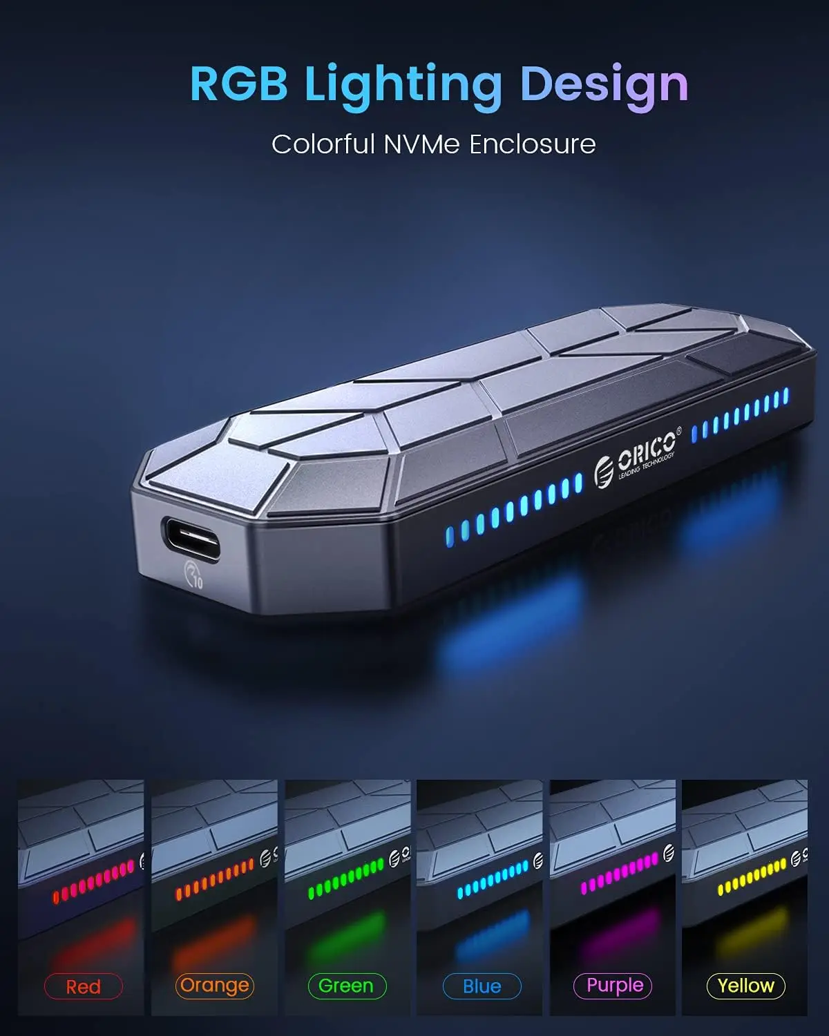 ORICO RGB M2 SSD 인클로저 M.2 NVME 솔리드 스테이트 드라이브 케이스 10Gbps SSD 박스 게임 스타일 컴퓨터 액세서리용 쿨러