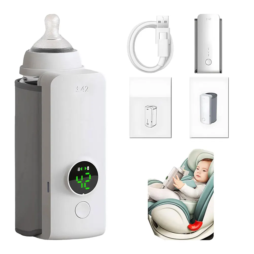 Portable Bottle Warmer Rechargeable Cordless Milk Warmer with Temperature Control Baby Bottle Warmer for Car Outdoor Accessories