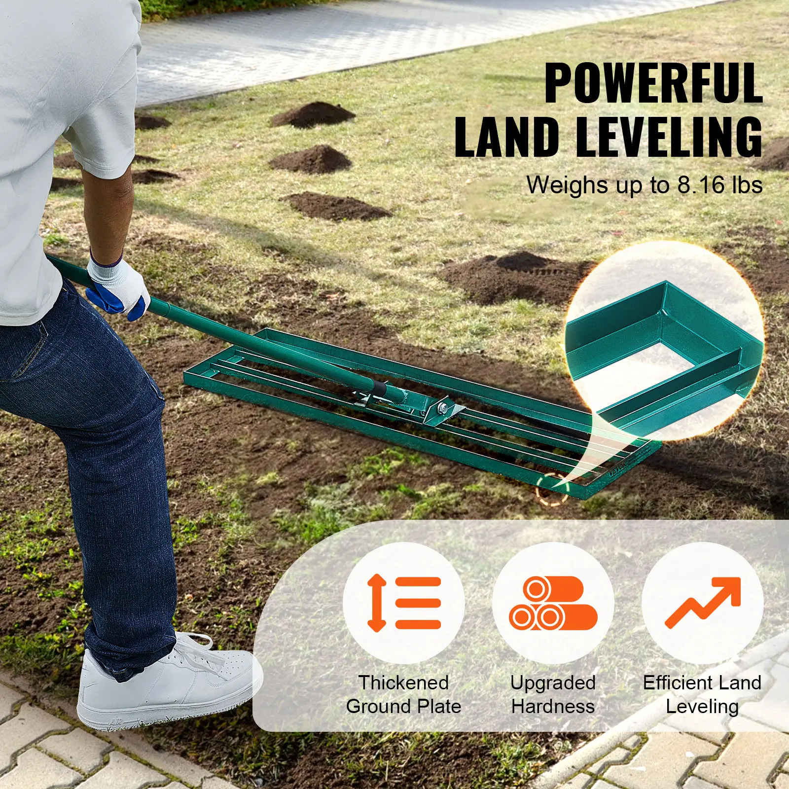 VEVOR Lawn Leveling Rake 36inchx10inch Heavy-duty Lawn Leveler With 78inch Steel Extended Handle For Garden Golf Lawn Farm 3