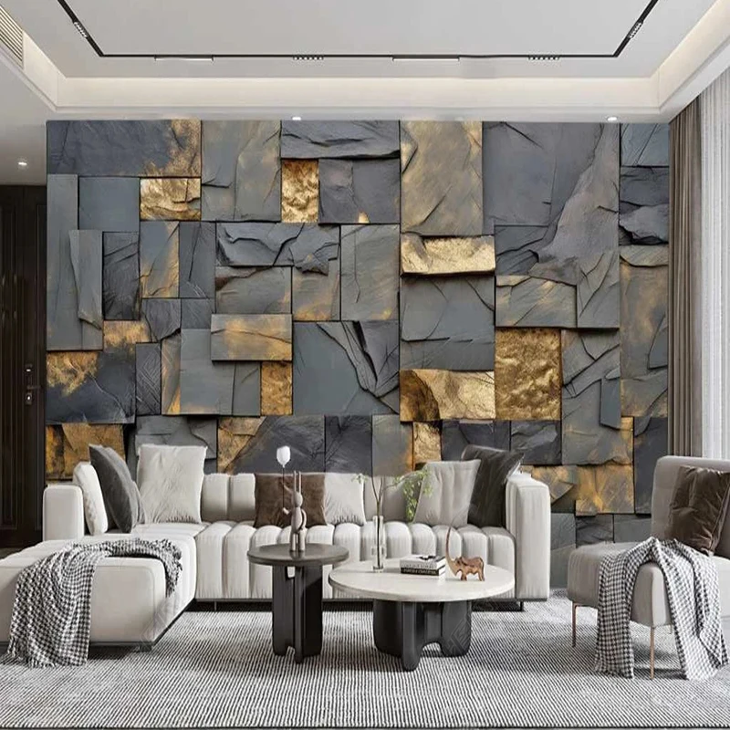 Papel de Parede Personalizado para Decoração Adesivo 3d Mural Parede de Fundo Folha de Ouro Arte Rupestre Sala de Estar tv Sofá Quarto Moderno Simples