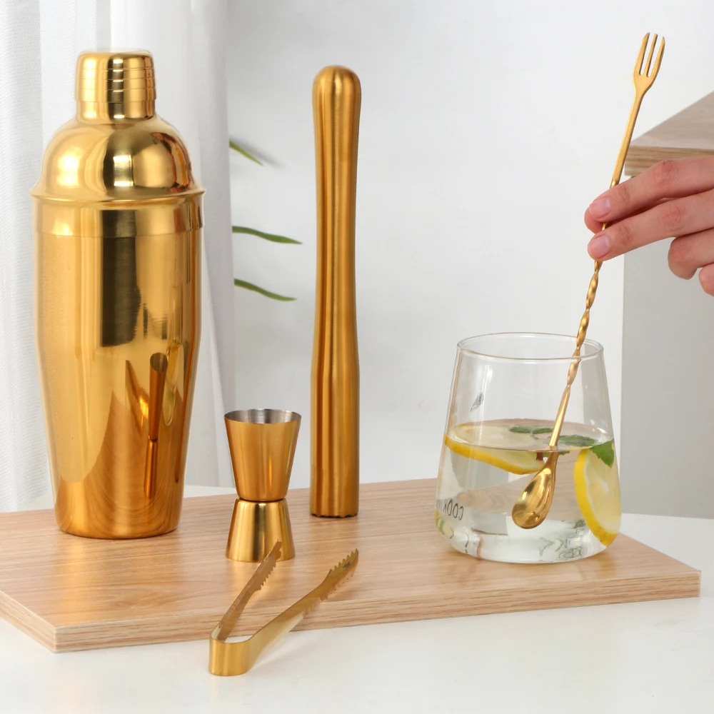 Bar Tools 1-5PCS Stainless Steel Rainbow Boston Cocktail Set 750ml Cocktail Shaker Set with Strainer Measure Cup Bartender Kit