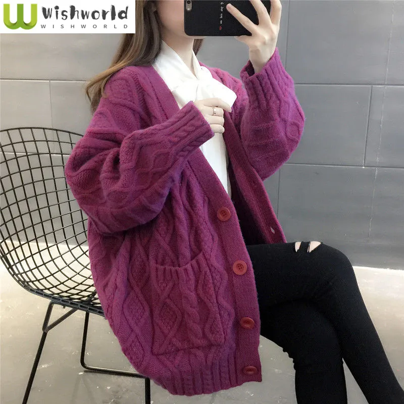 

Sweater Women's Cardigan Medium Length 2023 Spring and Autumn New Korean Version Loose and Lazy Style Thickened Knit Top