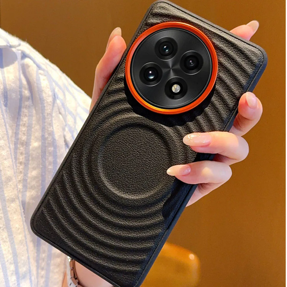 Luxury PU Leather Case with Ripple Pattern and Magnetic Wireless Charging Capability