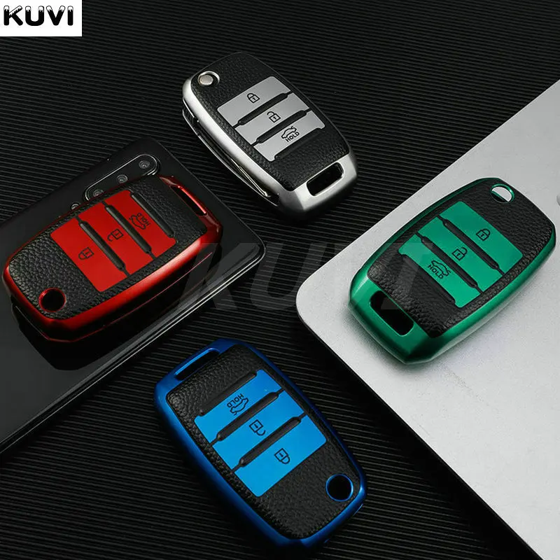 Leather TPU Folding Key Case Cover For Kia Rio 3 K2 Ceed Cerato K3 Sportage 4 Picanto K5 Optima Sorento Forte Stinger