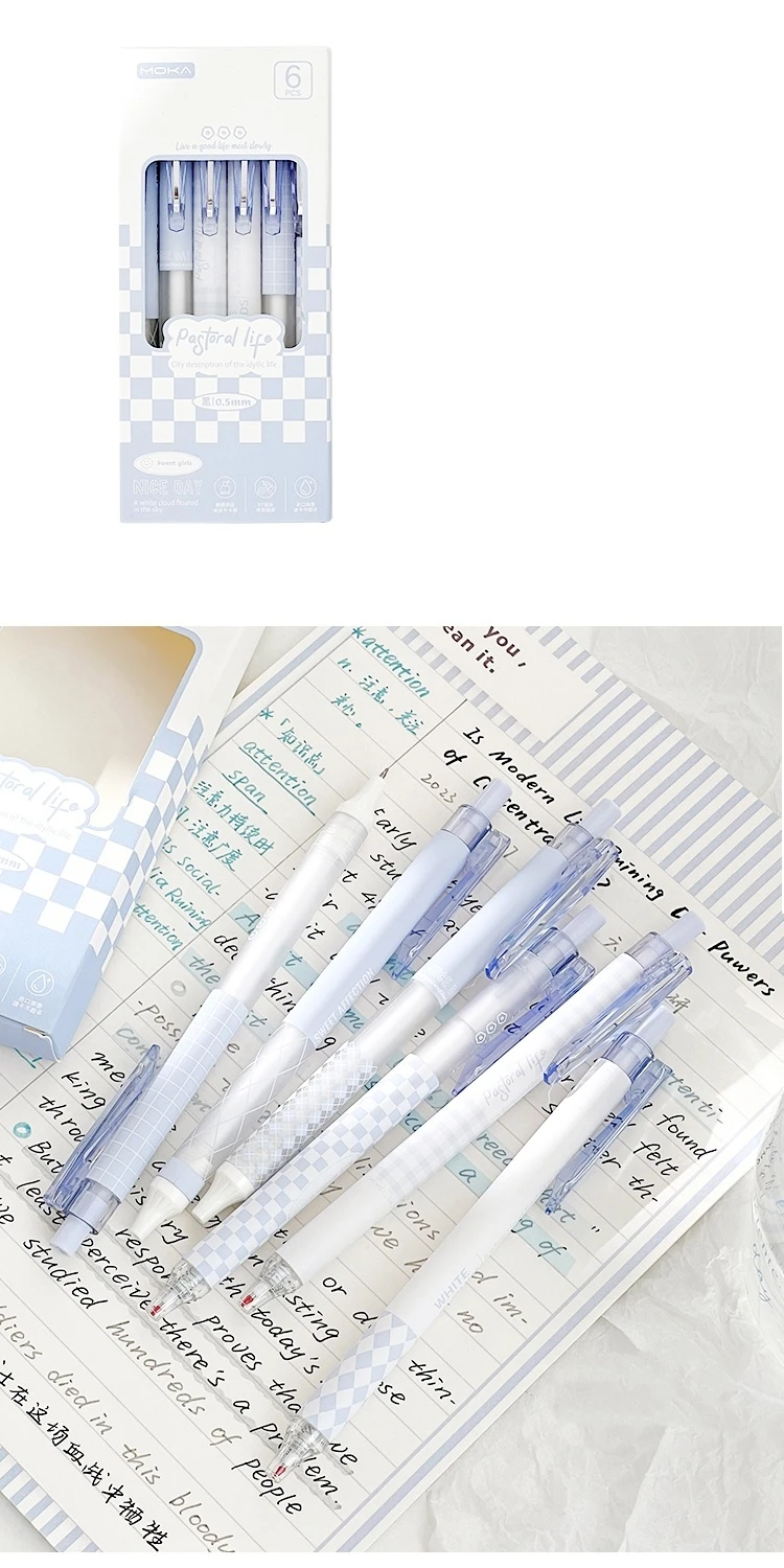 6-teiliges Schachbrett-Gelschreiber-Set, nur Creme-Serie, 0,5 mm Kugelschreiber, schwarze Farbtinte zum Schreiben, A7450 – Detail 2